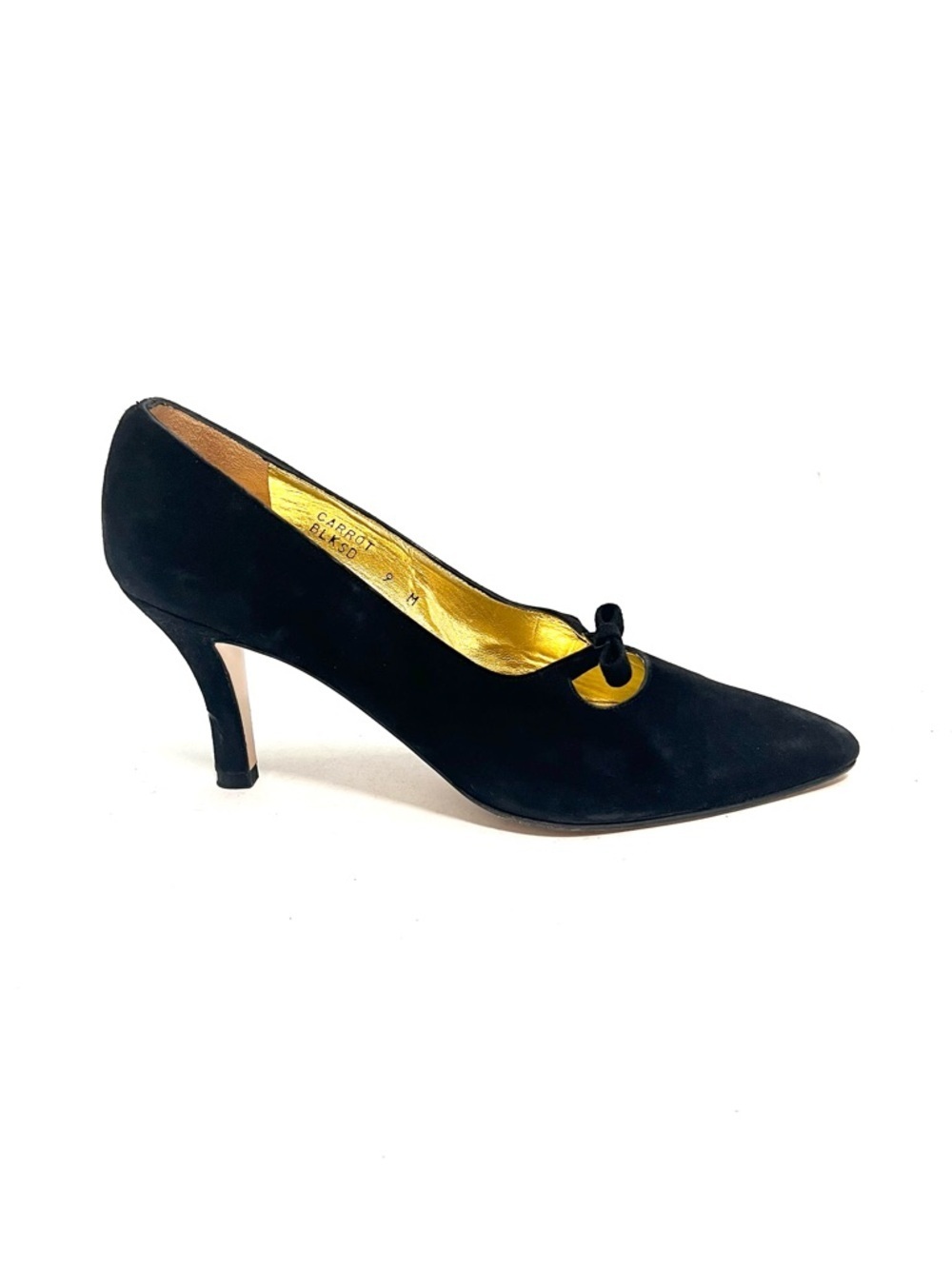 Vintage 1990s black suede pointed toe slip on bow pumps